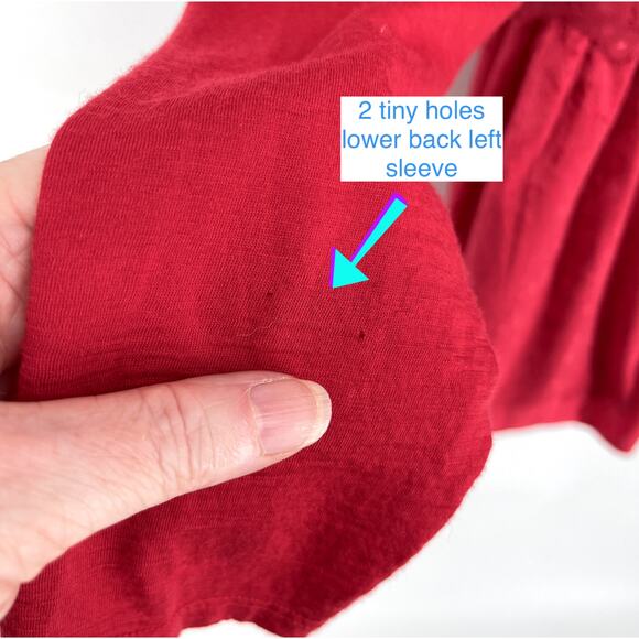 Seg’ments Merino Wool V-Neck Tunic Top Sz M Red Pleated Textured Lower Lace - Picture 9 of 13